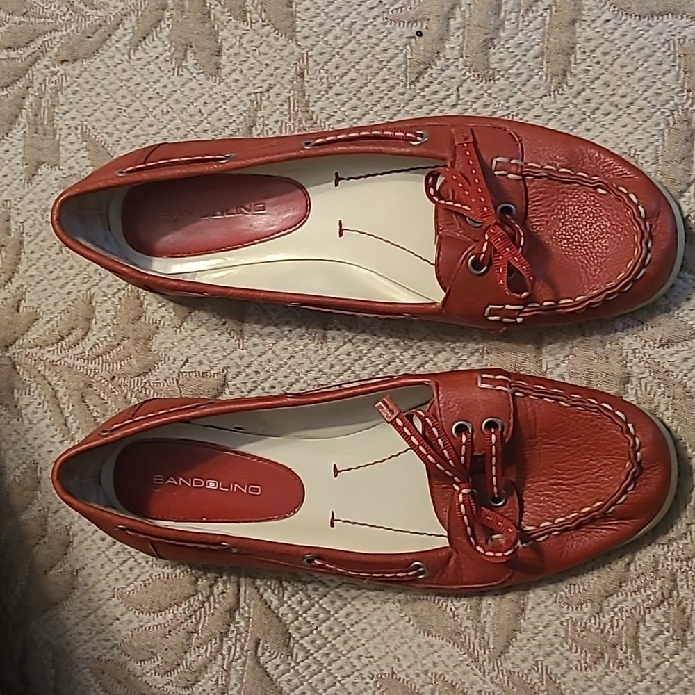 Leather red  flats slip-on casual loafers shoes